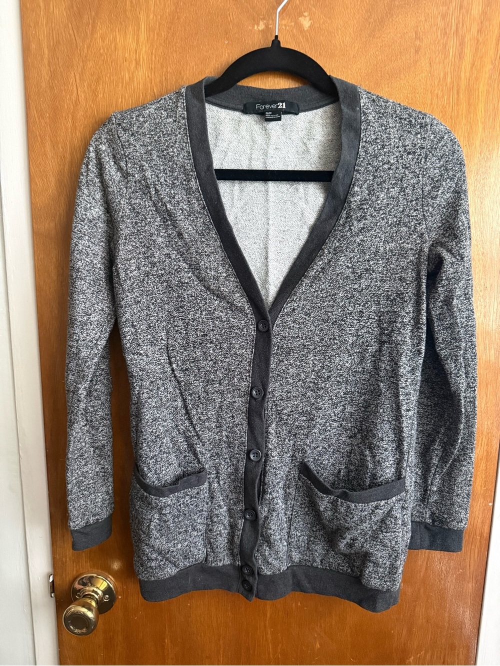 Forever 21 Gray Marbled V-Neck Button Cardigan